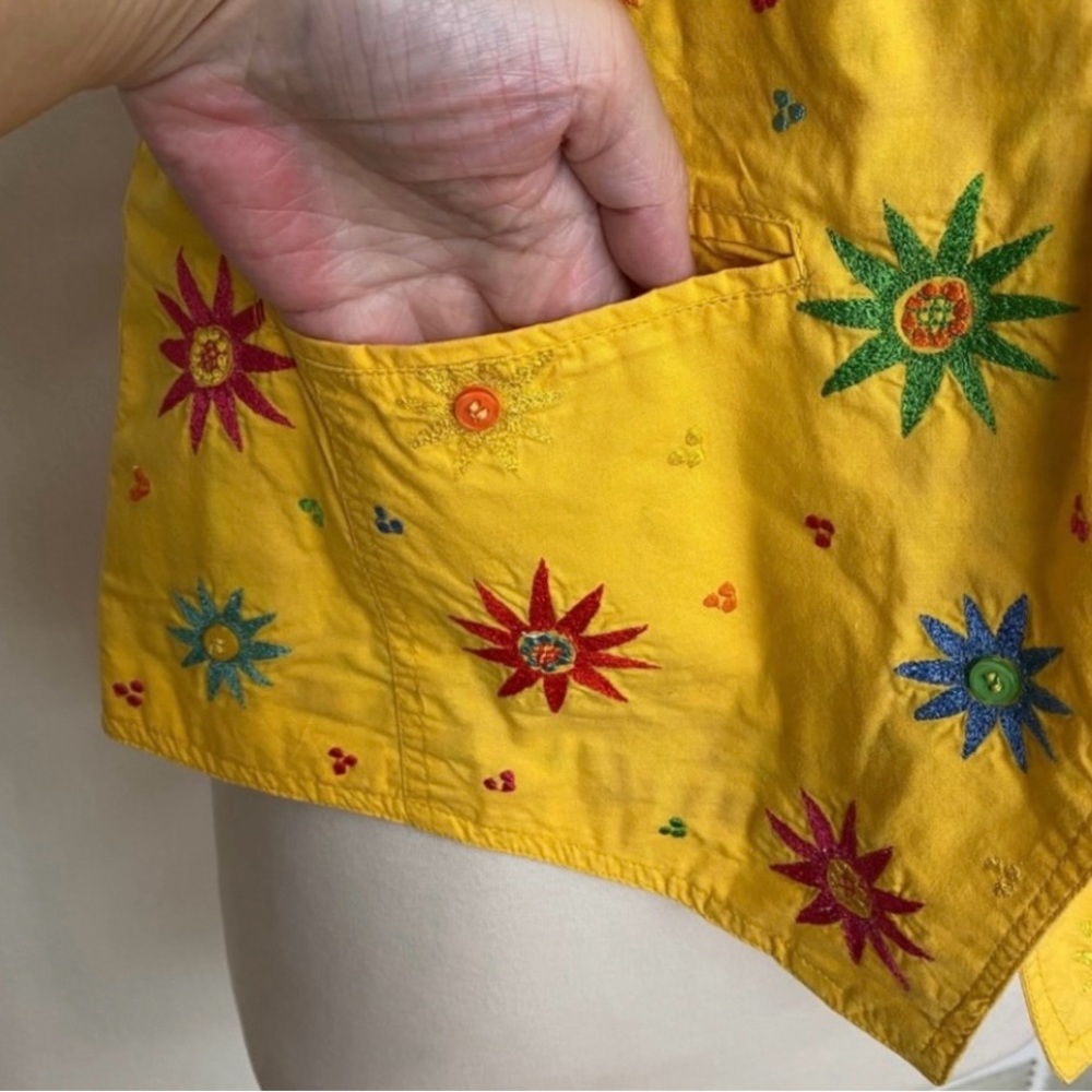 Vintage RARE Oilily Golden Yellow Embroidered Button Vest Waistcoat Size XL - Picture 7 of 16